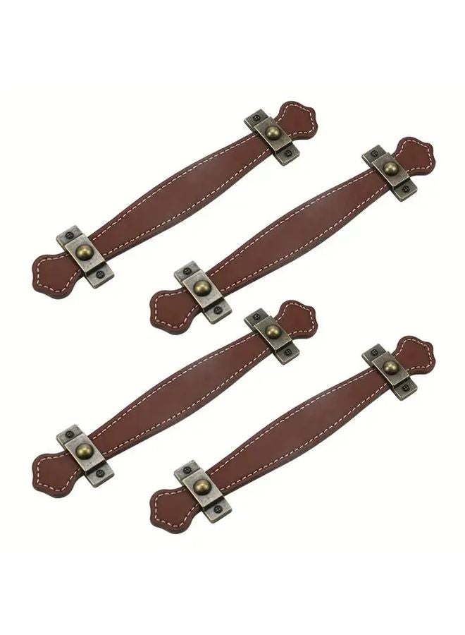 Brown Leather Handle 5 Inch Bow Drawer Pulls 4Pcs Heavy Duty Cabinet Hardware - Image 1